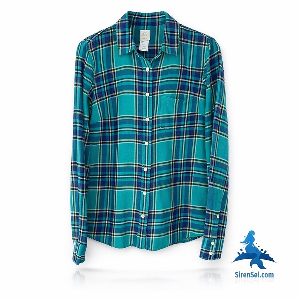 1165 J.Crew The Boy Shirt Plaid Button Down – Size 4 – Teal Navy